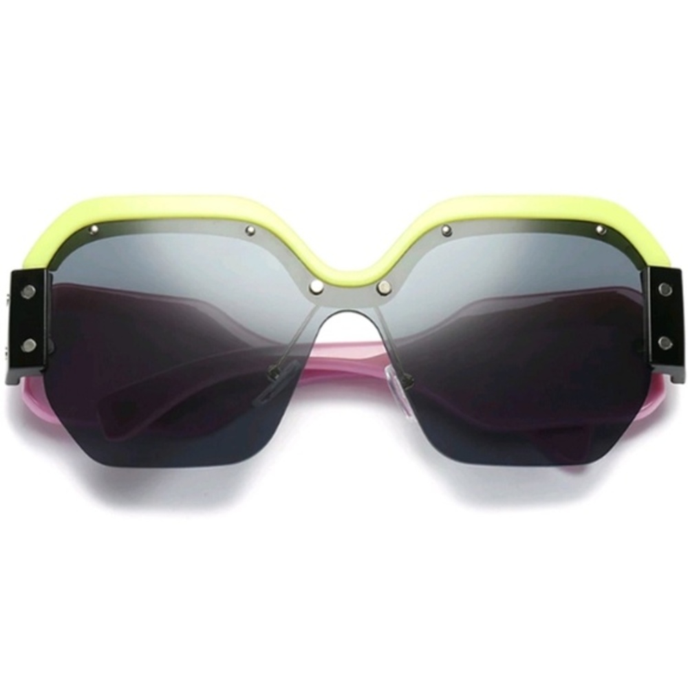 Black, neon yellow, and pink Bella frame fashion sunglasses